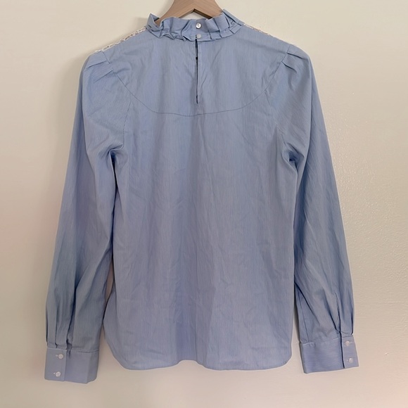 Halogen Lace Yoke Poplin Pinstripe LS Blouse - Picture 8 of 10